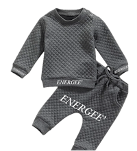 a gray sweatshirt and pants set with the word'energy'on it